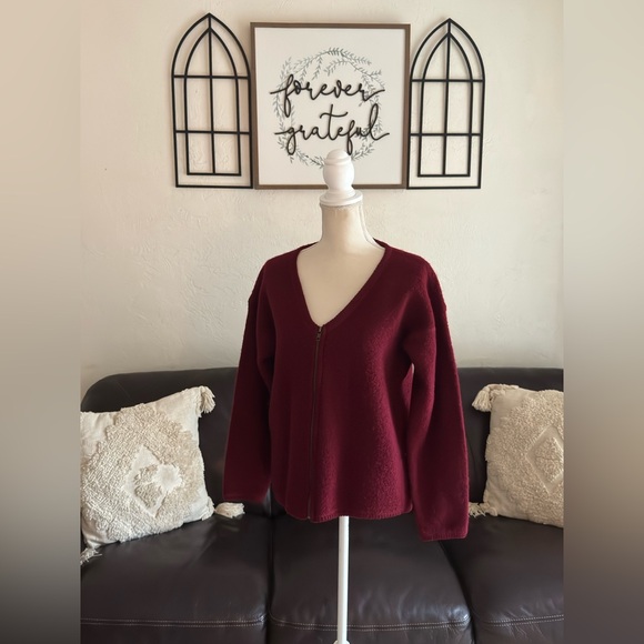 Vintage Crystal Kobe Burgundy Red Full Zip Sweater Size S Retro 100% Wool Winter - Picture 2 of 14